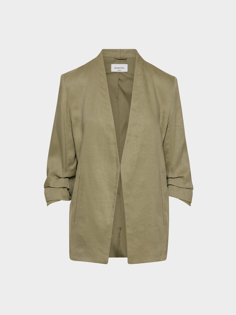 Babaton Olive Open-Front Linen Blend Jacket